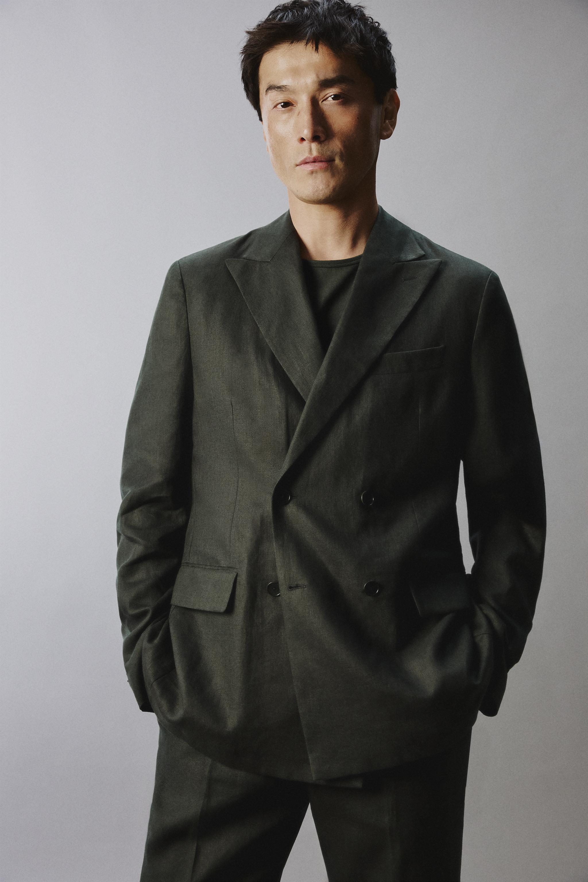 VESTE DE COSTUME À BOUTONNAGE CROISÉ 100% LIN